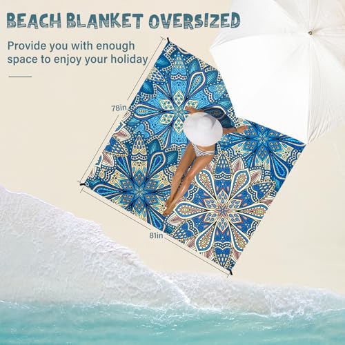 Beach Blanket Waterproof Sandproof 1-7 Adult Oversized 78 '' × 81 '' Lightweight Durable Compact Sand Free Extra Large Beach Mat for Travel Camping Hiking Picnic - color: Mandala7, size: 78“x81”
