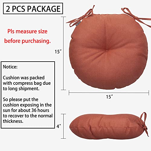 Magpie Fabrics Outdoor Round Bistro Seat Cushions with Ties, 15"x15"x4" Set of 2, Tufted Waterproof Barstool Chair Pads for Patio Home Garden Office, Coral - color: Coral