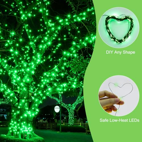 4 Pack Green Solar Fairy Lights Outdoor, 131ft 400 Led Solar String Lights Outdoor Waterproof with 8 Modes, Green Wire Twinkle Lights for Outside Christmas Garden Party Decorations - color: Green
