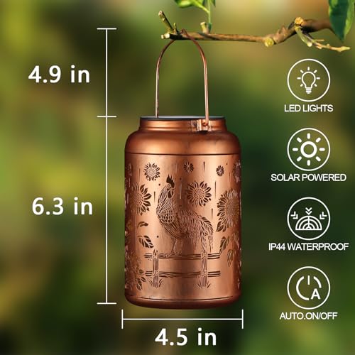 Solar Lanterns Outdoor Waterproof Hummingbird Garden Decor Gifts for Women Mom Grandma Hanging Lights Metal Decoration Outside for Yard, Patio,Backyard,Porch(Rooster) - style: Rooster