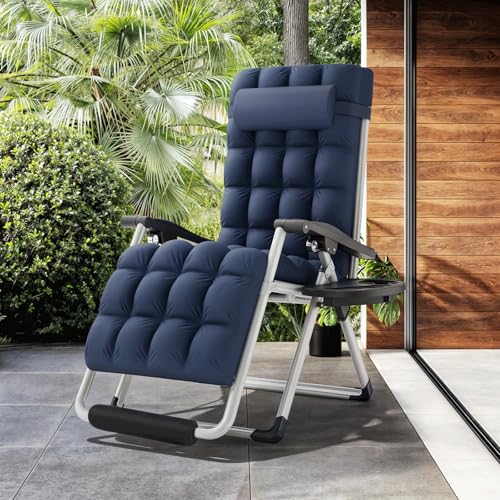 MoNiBloom Zero Gravity Lounge Chair with Cushion, Padded Patio Anti Gravity Recliner, Foldable Outdoor Lounger with Cup Holder Tray, Headrest and Footrest for Beach Camping, Blue - color: Blue, size: Standard with Footrest 1-Pack