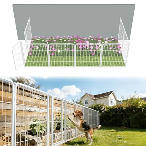 FXW Garden Fence Outdoor for the Yard – 32in(H) x 18.2ft(L) Heavy Duty Metal Animal Barrier for Dog, No Dig Decorative Dog Fence, 8 Panels, White - color: White, size: 32"H