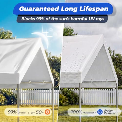 10x20 FT Carport Canopy Replacement Cover, Heavy Duty Car Garage Top Tent Shelter Tarp, Waterproof & UV Protected, Easy Installation with Ball Bungees, White (Frame Not Included) - color: White, size: 10'x20'