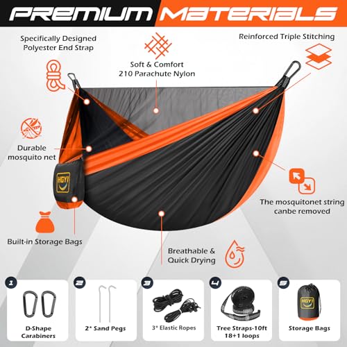 Camping Hammock Mosquito Net,Double & Single Portable Hammocks Hammocks with 2 Tree Straps,Hammock Tent for Travel Camping,Camping Accessories for Indoor Outdoor Hiking Backpacking Backyard Beach - color: Black&orange, size: Large