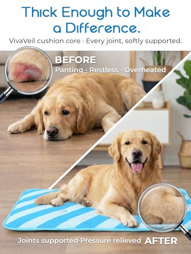 Dog Cooling Mat for Dogs & Cats, Soft Breathable Cooling Pad for Dog Bed, 35"x28" Self Cooling Crate Mat for Dogs, No Gel Washable Non-Slip Pet Cooling Mat Indoor Outdoor, Blue Stripe - color: Blue, size: 35"x28"(large)