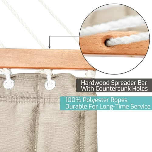CHULIM Double Quilted Fabric Hammock with Hardwood Spreader Bars and Pillow 450 LBS Capacity 2 Person Large Hammock for Outdoor Patio Backyard Poolside - Tan - color: Tan