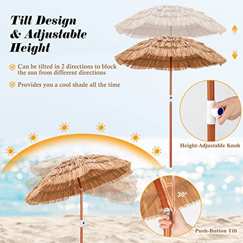 Tangkula 6ft Tiki Patio Umbrella, Tropical Hawaiian PP Grass Thatched Market Table Umbrella with Carrying Bag, Tilt Design, Foldable & Portable Design for Beach Patio Garden Poolside Backyard - color: Natural, size: 6ft