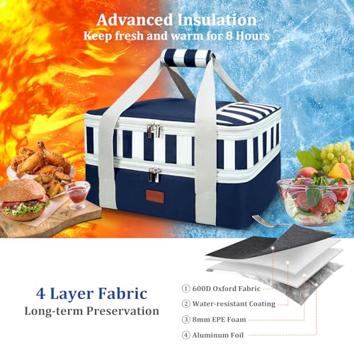 Expandable Casserole Carrier Bag - Double Decker Food Bag, Insulated Casserole Carrier for Hot or Cold Food, Lasagna Holder Tote for Picnics,Beaches,Traveling or Gifts - color: Blue Expandable