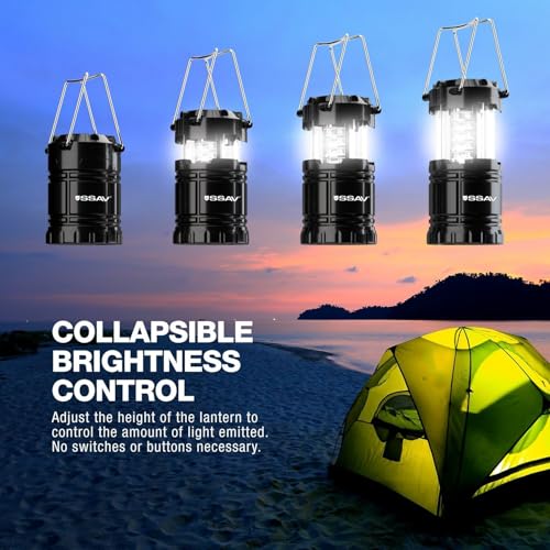 LED Camping Lantern, LED Lanterns, Suitable Survival Kits for Hurricane, Emergency Light for Storm, Outages, Outdoor Portable Lanterns, Collapsible (Batteries Included) (Black) - color: Black