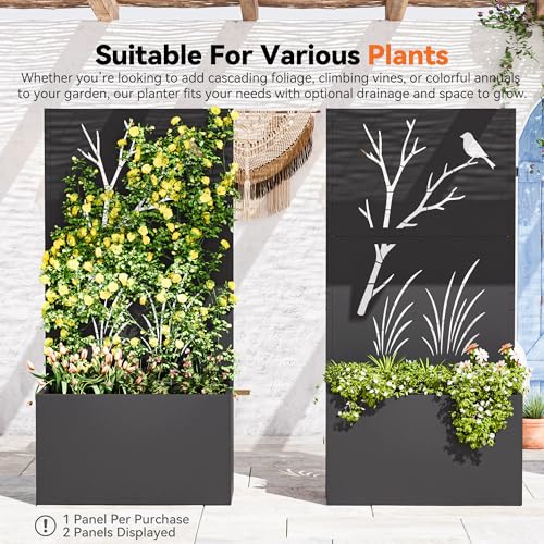 Modern Shade Metal Planter Box with Trellis Privacy Screen, 6x3 FT Large Raised Garden Bed, Multi-Functional Privacy Screen Outdoor with Drainage Holes for Climbing Plants, Perch Meadow - size: 1 PC (Perch & Meadow) with Planter Box
