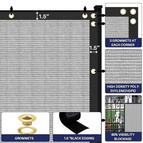 Windscreen4less Privacy Fence Screen Heavy Duty Windscreen Fencing Mesh Fabric Shade Net Cover with Brass Grommtes for Outdoor Wall Garden Yard Pool Deck, 6'x2' Light Gray - color: Light Gray, size: 6' x 2'