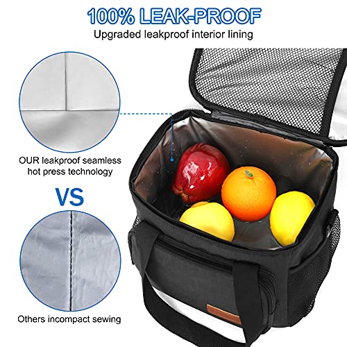 Femuar Reusable Lunch Box for Men/Women - Insulated Lunch Bag Leakproof Lunchbox for Work Office Picnic Beach - Freezable Lunch Cooler Bag with Adjustable Shoulder Strap - Black - color: Black, size: Medium Size