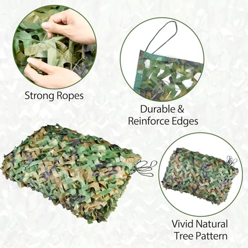 Camo Netting Camouflage Netting 6.5ft×10ft,10ft×10ft, 20ft×20ft,with Mesh Backing, Hunting Blind Nets, Sunshade Canopy, Army Tarp Fence Net for Party Decoration, Photograph and Car Cover - color: Woodland 02, size: 10ftx20ft