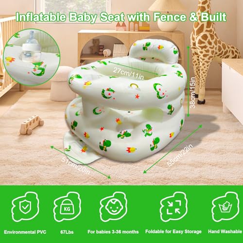 Inflatable Baby Seat for Babies 3-36 Months, Baby Chair with Fence & Built in Air Pump, Blow Up Floor Seat with Back Support, Inflatable Infant Chair Sit Me Up for Home, Travel Green Dinosaur - color: Green Dinosaur
