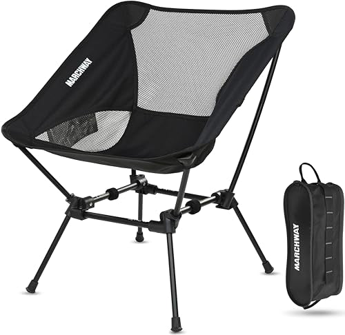 MARCHWAY Ultralight Folding Camping Chair, Heavy Duty Portable Compact for Outdoor Camp, Travel, Beach, Picnic, Festival, Hiking, Lightweight Backpacking (Black) - color: Black