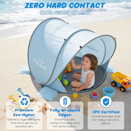 Elegear Pop Up Baby Beach Tent with Mini Canopy, CumbreX™ UPF 50+ UV Protection Baby Tent Sun Shelter, 1S Setup Portable Baby Beach Essentials Shade for Infant Toddler Outdoor Indoor Play - Blue - color: Blue
