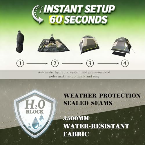 Camping Tent 2/3/4 Person Instant Pop Up Tents for Camping - 40s Automatic Easy Setup Tent with Rainfly, Double-Layer Waterproof & Windproof Instant Tents with Welcome Mat for Camping & Hiking - size: Green 4 Person