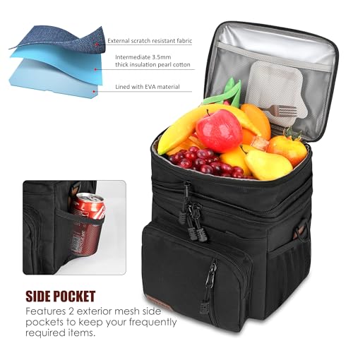 MIYCOO Lunch Bag & Lunch Box for Men Women Double Deck - Leakproof Insulated Soft Large Adult Lunch Cooler Bag for Work, (Black Zipper Pull, 15L) - color: Black Zipper Pull