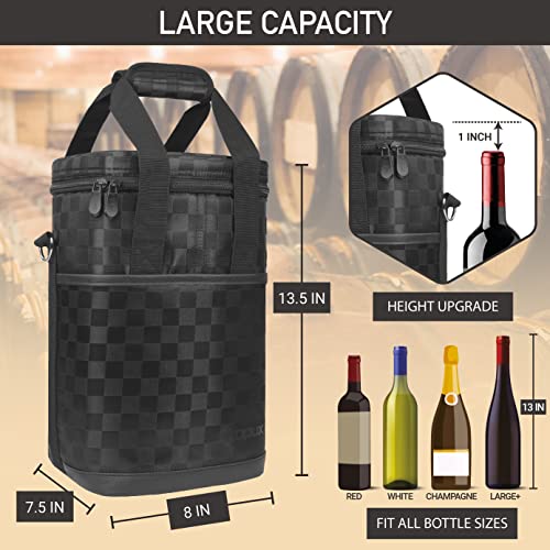 Opux 4 Bottle Insulated Wine Cooler Bag - Leakproof Padded Portable Wine Bottle Carrier for Travel Picnic, BYOB Gift (Black Square) - color: Black Square, size: 4 Bottle