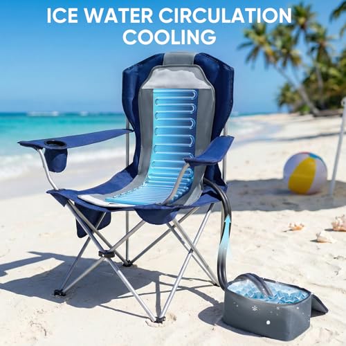 Camping Chair with Cooling Pad – Cools 50°F in 20 Sec, Folding Beach Chair with Cup Holder, Side Pocket, 330 lbs Heavy Duty, Includes Storage Bag – Ideal for Sports Events, Excludes Battery - color: Slate Gray, style: Camp Chair