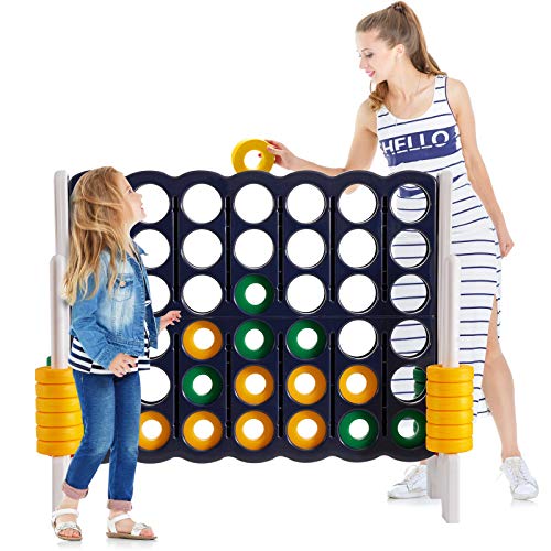 Costzon Giant 4-in-A-Row, Jumbo 4-to-Score Giant Game Set for Kids & Adults, Indoor Outdoor Yard Connect Game, 3.5FT Tall with 42 Jumbo Rings & Quick-Release Slider, Perfect for Family & Party Games - color: Dark Blue/White
