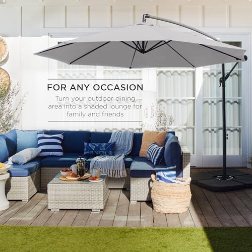 Best Choice Products 10ft Offset Cantilever Hanging Market Patio Umbrella, 8 Sturdy Ribs, Easy Adjustment - Fog Gray - color: Fog Gray, size: Offset