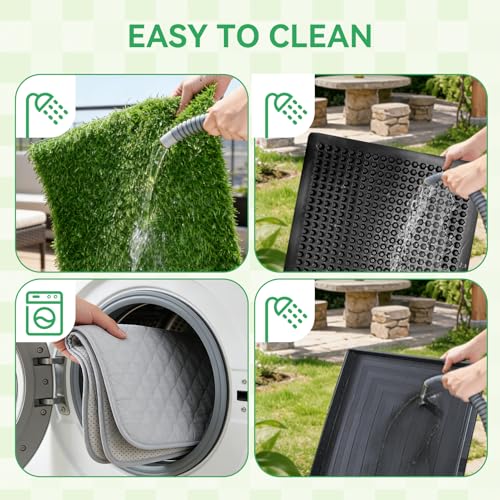 Dog Grass Pad with Tray,20"x30" Dog Litter Box, Artificial Turf Potty System with 2 Reusable Grass Patches + Washable Pee Pads, Portable Indoor Outdoor for Balcony Patio Apartment - size: Large-2 Grass Pad with Changing pad