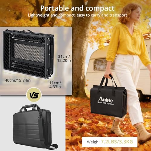 Anbte 3ft Tri-fold Grill Table, 2 Adjustable Heights Max 29.5" Sturdy Metal Grill Table with Storage Bag, Heat-Resistant Tabletop, Portable Handle for Cooking BBQ Outdoor Travel, 35" x 16", Black - size: 35.4“L x 16"W x 29.5H"