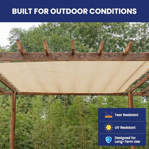 Tarps Now 20' x 20' Tan Mesh Tarp Heavy Duty - 6.8 oz Knitted HDPE - 75% Shade Cloth for Garden, Backyard, Patios - Brass Grommets - UV Resistant Breathable Privacy Screen, Sun Shades Outdoor Patio - size: 20' X 20'
