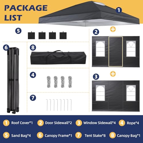 EROMMY 10x10 Heavy Duty Pop Up Canopy Tent with 4 Removable Sidewalls, Waterproof UV50+ Gazebo with Mosquito Netting, Easy Setup Instant Shelter for Backyard, Party, Wedding & Commercial Use, Black - color: Black, size: 10’x 10’