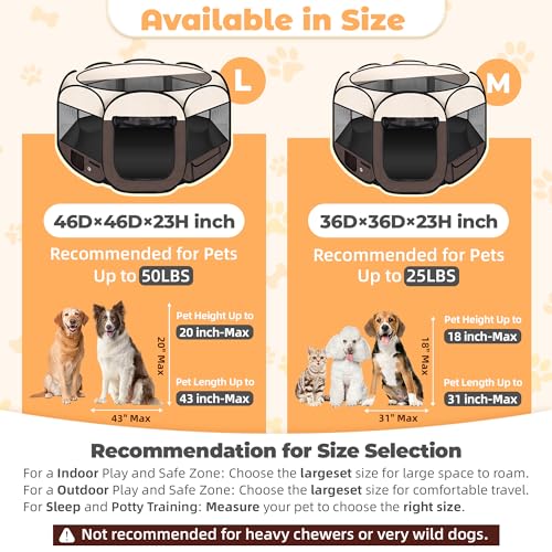Dog Playpen 45", HOMAGICO Pet Playpen for Indoor Cats Enclosed, Portable Dog Cage Outdoor Tent Crate with Carrying Case, Water-Resistant and Removable Shade Cover,Brown - color: Brown