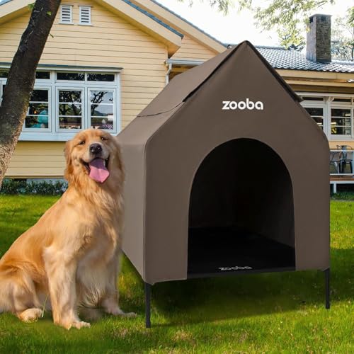 Zooba 36" Large Dog House for Large Dog Indoor or Outside, Weatherproof 600D PVC Outdoor, Featuring Breathable 2x1 Textilene Elevated Dog Bed, Easy Clean (Brown) - color: Brown, size: Large: 36 inch