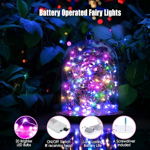 6 Pack Fairy Lights Battery Operated with Timer 2PCS Remote 6.5ft 20LED Multicolor Twinkle Lights Waterproof Silver Wire Fireflies Lights DIY Mason Jar Wedding Party Christmas Centerpiece Table Deco - color: Multicolor, size: 6.5ft
