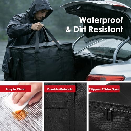 3-Pack XXXL Insulated Bags for Food Delivery with Removable Hard Bottom, Large Capacity & Heavy-Duty Catering Bag, Foldable & Reusable, Grocery Bags for Catering, Shopping, Travel