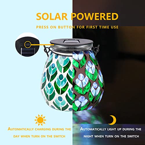 Afirst Mosaic Solar Lanterns Outdoor - Glass Hanging Solar Lights Hollow Out Waterproof Table Lamp Outdoor Decorative for Garden, Patio, Holiday Party Outdoor Decoration - style: Peacock