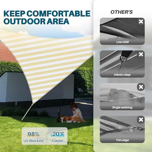 Coarbor 3' x 3' x 3' Sun Shade Sail Canopy Sunshade Outdoor Heavy Duty Triangle Fabric Cloth Screen for Patio Garden Yard Deck Pergola Canopy (Beige White Strip) - color: Beige White, size: 3'x3'x3'