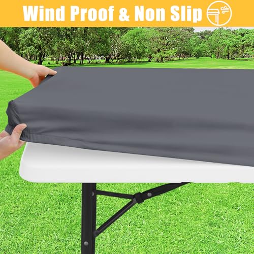 Rectangle Table Cloth, Waterproof Elastic Fitted Tablecloth for 4 Foot Folding Tables, Washable Polyester Tablecloths for Picnic, Camping, Outdoor (Grey, 30"x48") - color: Grey, size: 48" x 30" (Rectangular)
