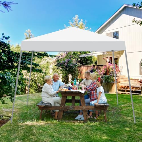 Canopy Tent, 10X10 FT Pop Up Canopy Outdoor Instant Tent Slant Legs with Carrying Bag, Portable Gazebo Shelter for Patio Deck Garden and Beach - 8X8 FT Canopy Cover (White) - color: White