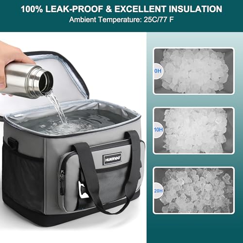 Hulongo Insulated Foldable Collapsible Cooler Bag Soft Sided Cooler for Picnic, Camping, Grocery Shopping, Beach, 30L - color: gray