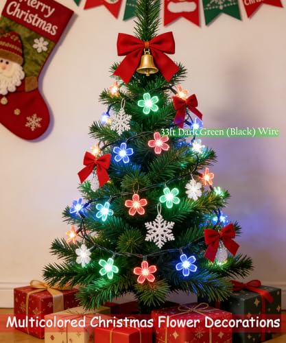 Cute Pastel Flower Fairy Lights String, Cherry Blossom Floral Garland Vine Decor with Timer, 8 Modes, USB Plug in for Wedding Christmas Tree Bedroom Hanging Indoor Outdoor Decorations (Multicolored) - color: 33ft Multi-colored Flowers
