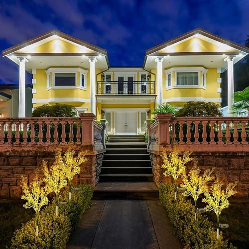 Neporal Solar Lights Outdoor Decorative 2PK, 7-Stems Golden Solar Flowers Outdoor Waterproof for Garden, Yard, Patio,Flower Pots - Gardening Gifts for Women - size: 2PK