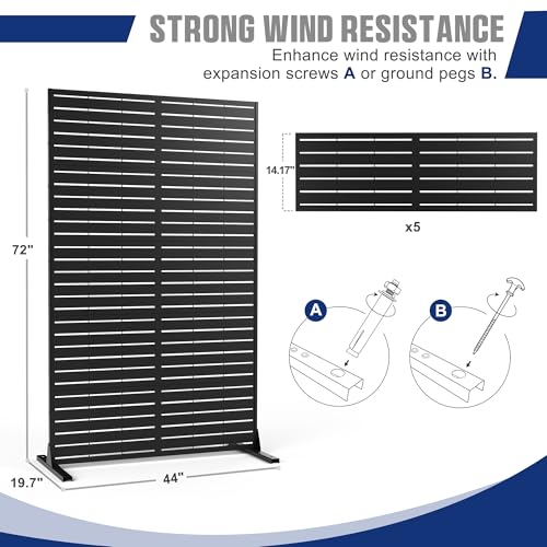 FENCY Metal Privacy Screen with Stand 72" H×44" W Outdoor Freestanding Privacy Panels, Outdoor Privacy Screen for Deck Patio Balcony(Black-Louvered) - color: Black-Louvered, size: 72" H×44" W
