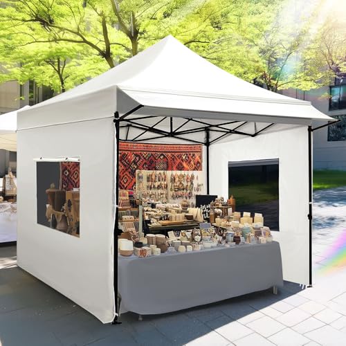 Quictent 10x10 Heavy Duty Pop up Canopy Tent with 3 Removable Sidewalls, Commercial Grade Instant Shelter with Wheeled Bag for Outdoor, Parties, Markets, 600D PU Coated UPF 50+ Sun Shield - color: White, size: 10x10