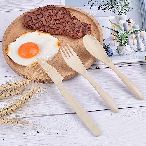 Forks Spoons Knife Set, 21 Pieces Wheat Straw Cutlery Set, Reusable Utensil Set for 7, Unbreakable and Lightweight Utensils for Party, Travel, Work, Lunch, Picnic, Camping or Daily Use (Beige) - color: Beige