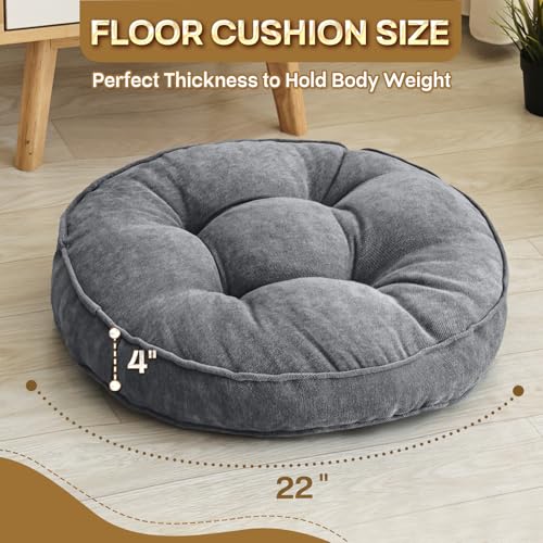 1 MIDDLE ONE Floor Pillow Set of 2, Memory Foam Floor Cushions for Adults, Large Meditation Pillow for Sitting, 22 x 22 Inches (Round | Grey) - color: Round | Grey