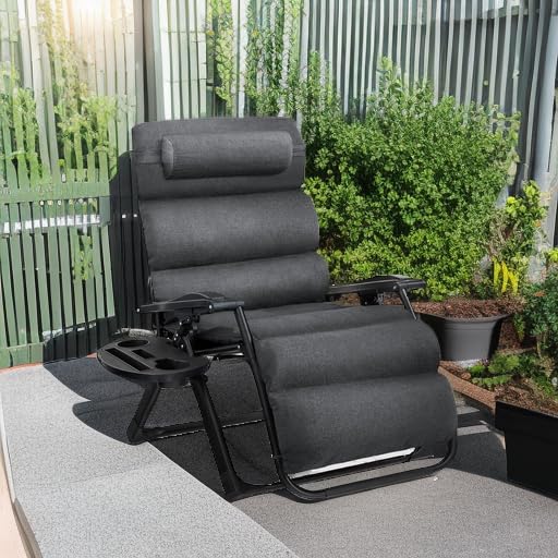Best Choice Products Oversized Zero Gravity Chair, Folding Outdoor Patio Recliner, XL Anti Gravity Lounger w/Removable Cushion, Cup Holder, Side Tray, 350lb Capacity - Fossil Gray - color: Fossil Gray