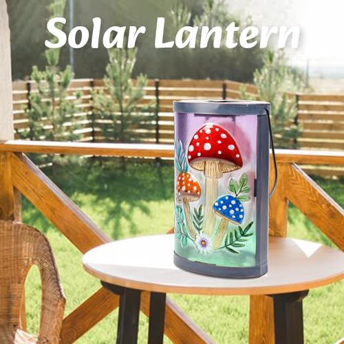 Hanging Solar Lantern Outdoor Waterproof Mushroom Solar Lights Glass Tabletop Decorative Lamp for Outdoor Patio Garden Outside Yard Decor - style: Mushroom