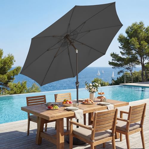 JEAREY 9FT Outdoor Patio Umbrella,Market Table Umbrella with 8 Fiberglass Ribs, Pool Umbrella with Tilt and Crank, UV Protection Lightweight & Wind-Resistant for Lawn, Garden, Deck and Backyard, Gray - color: Gray
