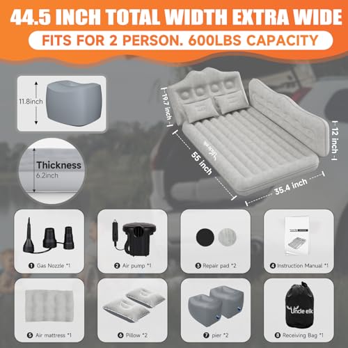Car Air Mattress Bed: Inflatable Back Seat Air Mattress for Car, Thickened Camping Sleeping Pads with 2 Pillows & Air Pumps, Fits Sedan/Truck/SUV, Grey - color: Grey, size: Car Air Mattress