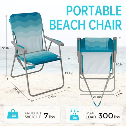 #WEJOY Folding Beach Chair for Adults, Lightweight Beach Chair with Shoulder Straps, High Back Camping Chairs with Hard Armrest, Supports 300lbs for Outdoor Lawn Concert - color: #C 1 Pack Cyan White, style: Classic